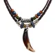 Bohemia Tooth Pendant Couple Necklace for Women Men Beaded Weaved Leather Necklace Natural Initial