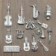 10pcs Musical Instrument Charms Antique Silver Color Guitar Microphone Violin French Horn Charms For