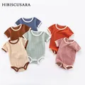 Summer Newborn Baby Romper Ribbed Infant Cotton Short Sleeve Body Suit Boy Girl Claasic Jumpsuits