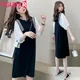 New Pregnant Women Clothes Set for Summer Short Sleeve Cotto Top Strap Chiffon Dress Twinset Loose