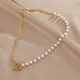 Stainless Steel Necklaces Toggle Clasp Fashion Pearl Boho Leaves Chains Light Luxury Choker Necklace