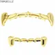 TOPGRILLZ Fang Grillz Set Gold Color Plated Half Teeth Dracula Vampire Fangs Slim Grills Gold Top &