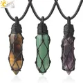 CSJA Healing Crystals Necklaces Stone Quartz Pendants Natural Rope Wrap Necklace Amethysts Pink