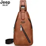 JEEPBULUO BRAND Chest Bag Men Sling crossbody bag Man's Crossbody Bag Split Leather High Quality For