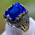Inlaid Emerald Men's Luxury Ring Personality Retro Domineering Gem Sapphire Ring To Attend The
