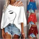 Women's Fashion Tees Casual Top 2023 Summer Print Hollow Out Female Sexy Loose T-shirt S-XXL