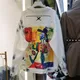 Fashion Hand Painted Character Graffiti Print Women Denim Jacket Spring Autumn Casual Hole Jeans