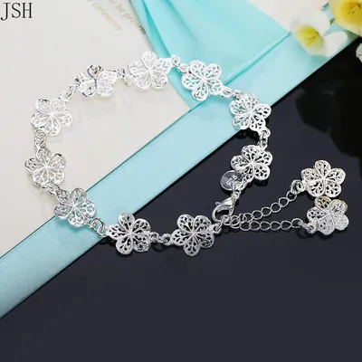 Hot wedding 925 sterling silver bracelet beautiful flowers for women classic high quality fashion