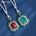 Charms Vintage 12*16mm Emerald Ruby Pendant Chain Necklaces for Women Gemstone Lab Diamond Cocktail