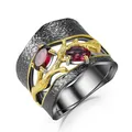 NEW Women Fine Jewelry Black Gold Plated Rhodolite Garnet Zircons Ring Size 6-10