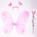 Kids Butterfly Headband Wings Wand 3 Pcs Set Girls Summer Photography Outfit Children Silk Yellow