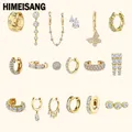 HIMEISANG Silver Gold Filled Hoop Earrings for Women Stud Earring Zircon Piercing Dangle Earings