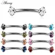 Alisouy 1pc 316L Stainless Steel Eyebrow Barbell Piercing Earrings Cubic Zirconia Helix Ring Labret