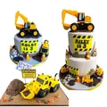 1set Construction Party Cake Toppers Multi Bulldozer Excavator Toppers for Boy's Happy Birthday