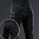 Trendy Men Clothing Slim Button Black Jeans Solid Color Stretch Skateboard Multi-button Youth Male