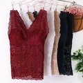 Sexy Lace Long Cami Bra Crochet Vest Solid Color Women Floral Cami Padded Vest