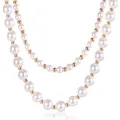 Womens Elegant 6/10mm 585 Rose Gold Color Beaded Imitation Pearl Necklace Chain Girls Fashion