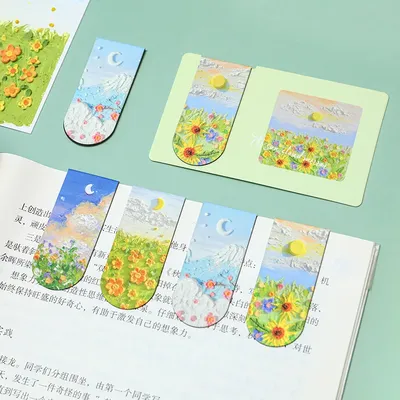 1 Pcs Magnetic Bookmarks Aesthetic Oil Painting Creative Student Notes Category Book Pages Folder