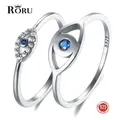 RORU 100% S925 Crystal Blue Zircon Turkey Evil Eyes Rings for Women Alloy Religious Fine Jewelry