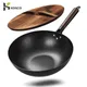 Iron Wok Traditional 12.5" Carbon Steel Wok Non-stick Pan Woks and Stir Fry Pans with lid Kitchen