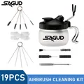 SAGUD Airbrush Cleaning Kit Clean Pot Jar with Holder and Cleaning Brushes/Needles Double–Ended