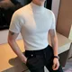 Men Short Sleeve Knitted Sweater 2022 Spring New Turtleneck Solid Color Casual Stretched Slim Fit