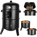 3in1 BBQ Charcoal Grill Barbecue Smoker Barrel Smoker Grill with Thermometer - 3 in 1 Smoker Barrel