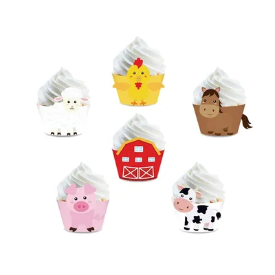 Paper Cupcake Wrapper Toppers Holder Cupcake Stand Farm Animal Decoration Kids Boys Birthday