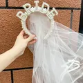 Bride to be Pearl crown tiara veil Bach Bachelorette hen Party Bridal Shower wedding engagement
