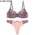 Good Quality Sexy Brassiere Embroidered Underwear Set ABC Cup Women Bra Set Push Up Lace Bra Thong