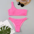 One Shoulder Bikinis 2023 Women Sexy Swimwear Female Brazilian Swimsuit Solid Beachwear Bathers