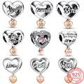 Romantic S925 Sterling Silver Love You Daughter Family Mom Dad Wife Sister Friend Heart Charm Fit