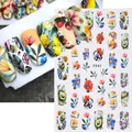 3D Color Flowers Grass Stickers for Manicure Summer Fruits Avocado Geometry Line Floral Nail Art