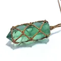 Natural Emerald Crystal Pendant Healing DT Gemstone Wand Reiki Green Fluorite Wrap Braid Necklace