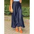 ZANZEA Spring Satin Silk Faldas Saia Women Skirt Autumn Ankle Length Back Zipper Jupe Elegant