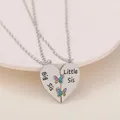 2 Piece Sister Necklace Big Sis Little Sis Heart Stitching Pendant For Women Butterfly Friendship