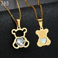 Stainless Steel Charm Hollow Cubic Zircon Bear Chain Necklace Gold Color Animal Necklaces For Women
