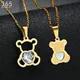 Stainless Steel Charm Hollow Cubic Zircon Bear Chain Necklace Gold Color Animal Necklaces For Women