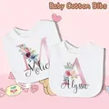 Personalised Baby Bibs Custom Initial with Name Girls Cotton Bib Newborn Saliva Towel Flower Print