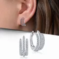 Huitan Simple Three Line Claw Hoop Earrings Luxury Crystal Cubic Zirconia Mini Circle Earrings for