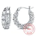 Real 925 Sterling Silver Cubic Zirconia Circle Hoop Earrings For Women Girls Wedding Party Classic