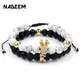 CZ Crown Charms Stone Beads Men Couple Bracelets Jewelry For Women 2Pcs/Set Bangles Sets Masculina