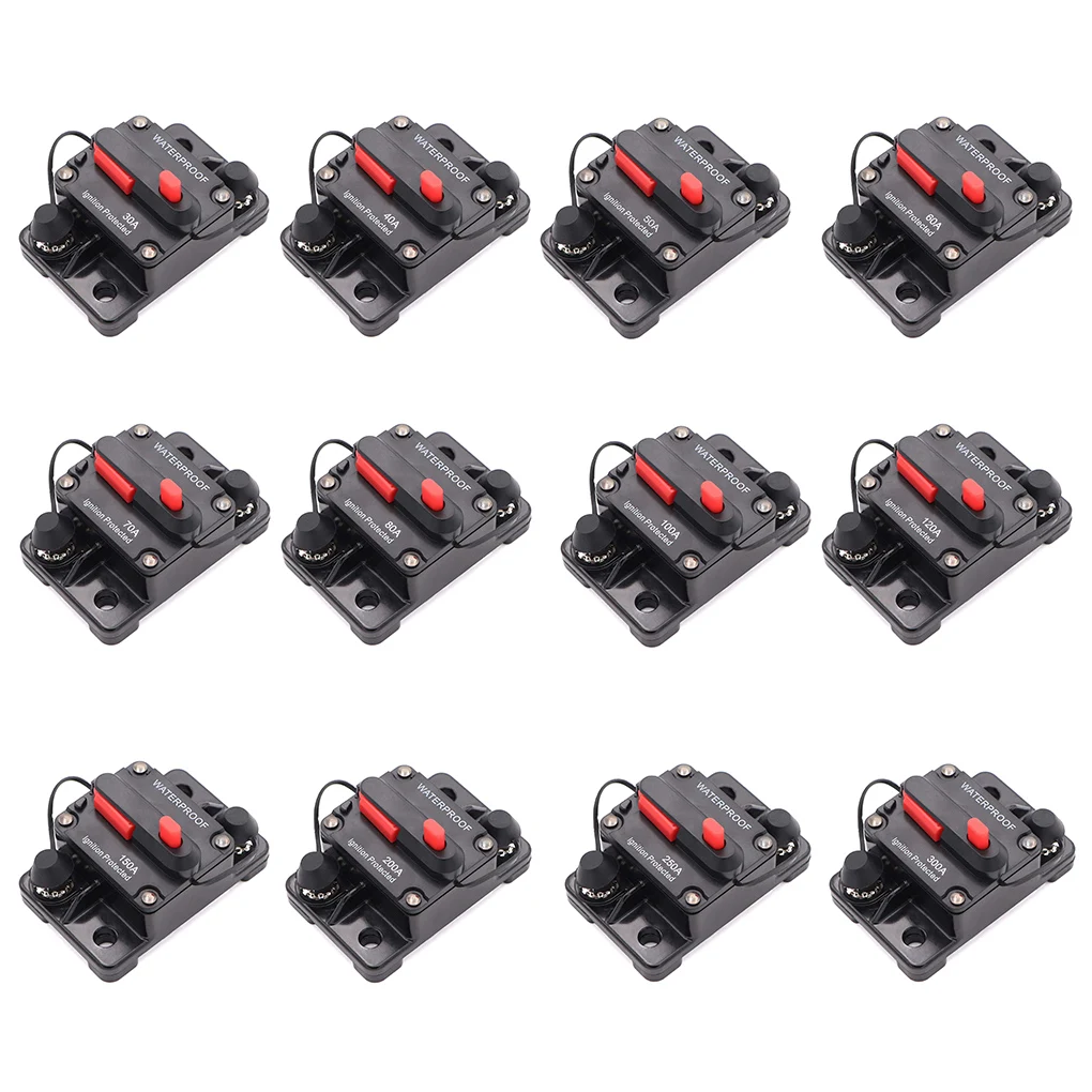 12-48V Circuit Breaker Fuse Reset 12-48V DC Car Boat Auto Waterproof 30A 40A 50A 60A 70A 80A 100A 120A 150A 200A 250A 300A AMP