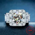 HOYON Moissanite Ring Luxury T Square 18K White Gold Colored Diamond Style Ring Full of 5 Carat