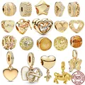 NEW Gold Plated Pavé 925 Sterling Silver Entwined Infinite Hearts Double Dangle Charm Bead Fit