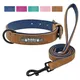 Leather Dog Collar Leash Set Personalized Customized Dogs Collars 2 Layer Leather Dog Leash For