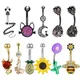 ZS 14G Sunflower Dragon Claw Belly Button Ring Women Stainless Steel Navel Ring Crystal Heart Belly