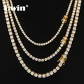 Uwin 3mm 4mm 5mm Round Cut Iced Out Cubic Zirconia Tennis Link Chain Hiphop Top Quality CZ Box Clasp