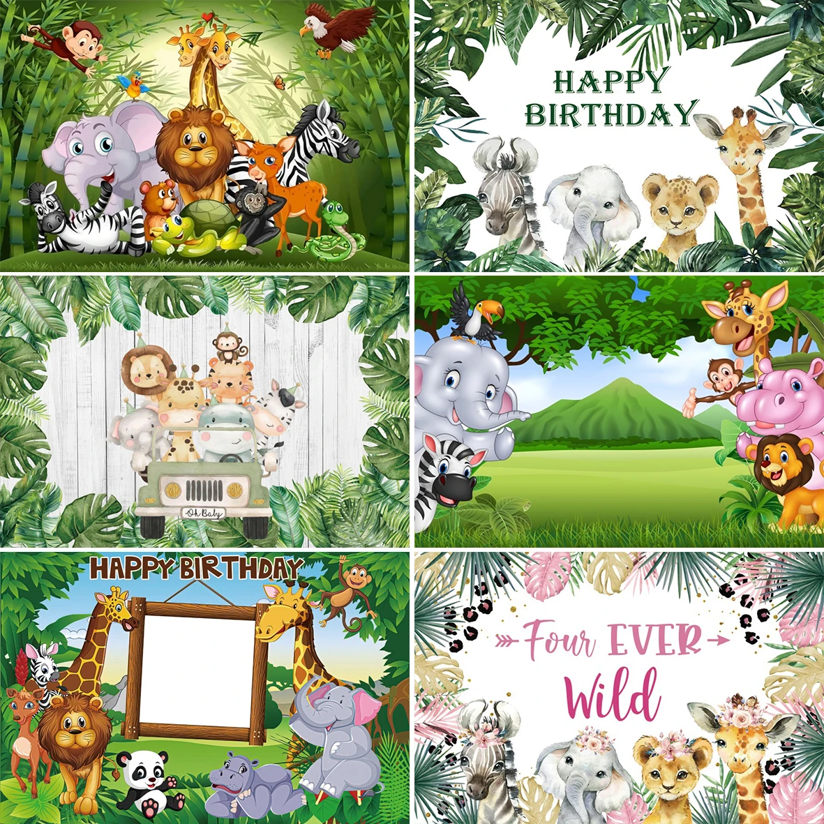 Laeacco Cartoon Safari Birthday Party Photo Backdrop Forest Jungle Baby Shower Children Customized Banner Photography Background