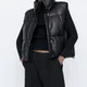 Fashion Streetwear Women Puffy Vest Winter Thick Parkas Jacket Black PU Female Coats Faux Leather